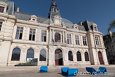 Poitiers , Aquitaine / France - 03 03 2020 : poitiers french town hall facade of city in aquitaine France Editorial Stock Photo