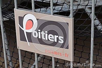 Poitiers city in Vienne Department sign text and brand logo French emblems of town Editorial Stock Photo