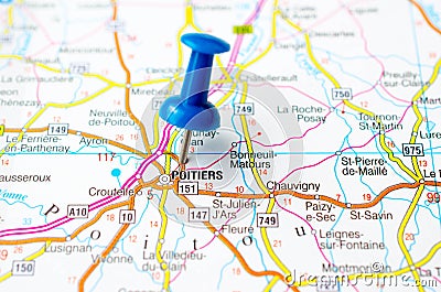 Poitiers on map Stock Photo