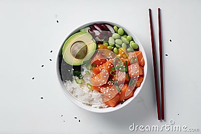 Poke bowl with salmon islated on white background AI generated Stock Photo