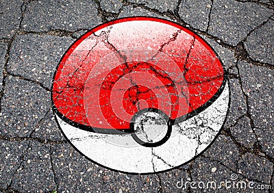 Pokemon GO logo ball drawn on asphalt Editorial Stock Photo