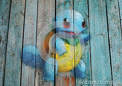 Pokemon GO monster drawn on wood background Editorial Stock Photo