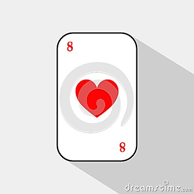 Poker card. HEART eight. white background to be easily separable. Cartoon Illustration