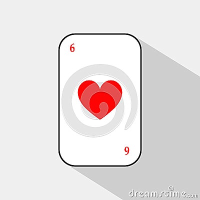 Poker card. HEART SIX. white background to be easily separable. Cartoon Illustration