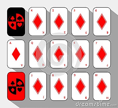 Poker card. Set FIFTEEN DIAMOND WHITE. background. Cartoon Illustration