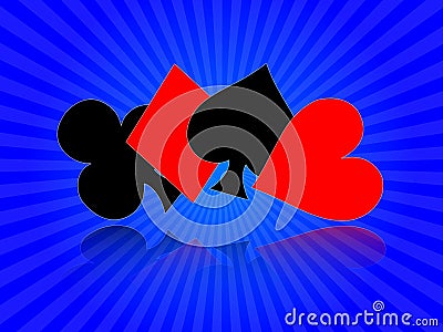 Poker card suits on blue background shiny Vector Illustration