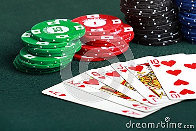 Poker cards and chips closeup Stock Photo