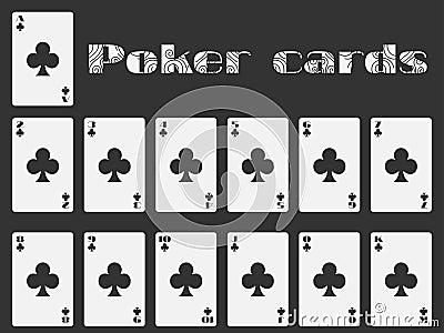 Poker cards, deck of cards, cards club suit. Isolated playing card. Vector Vector Illustration