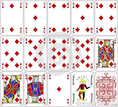 Poker cards diamond set four color classic design Vector Illustration