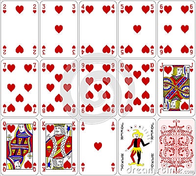 Poker cards heart set four color classic design Vector Illustration