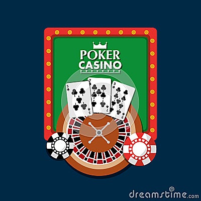 Poker casino board light club gambling roulette cards chip Vector Illustration