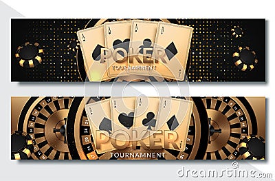 Poker Casino Horizontal Banner Set. Vector illustration Vector Illustration