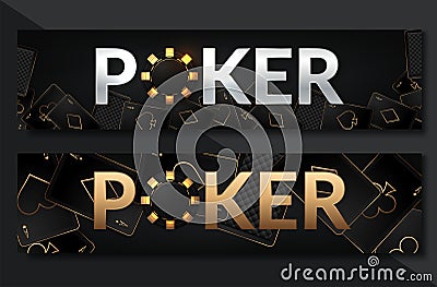 Poker Casino Horizontal Banner Set. Vector illustration Vector Illustration