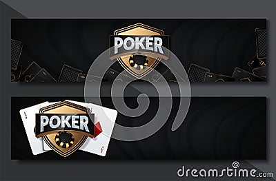 Poker Casino Horizontal Banner Set. Vector illustration Vector Illustration