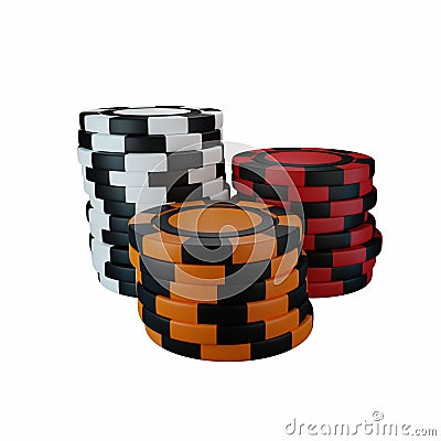 Poker chip 3D stack, colored casino money pile, realistic gambling game plastic currency. Stock Photo