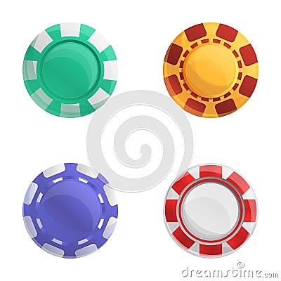 Poker chip icons set cartoon . Four colorful poker chip Stock Photo