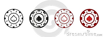 Poker Chip. Money Bet, Circle Token Symbol Collection. Chip Casino, Vegas Roulette Line and Silhouette Icon Set. Play Vector Illustration