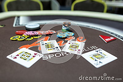 Poker chips and cards on casino Editorial Stock Photo