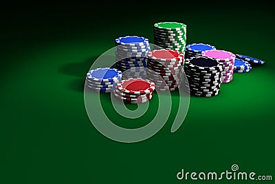 Poker Chips On Green Table Stock Photo