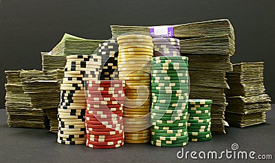 Poker Chips and Money Stock Photo