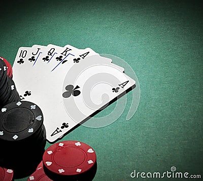 Poker chips with royal flush Stock Photo