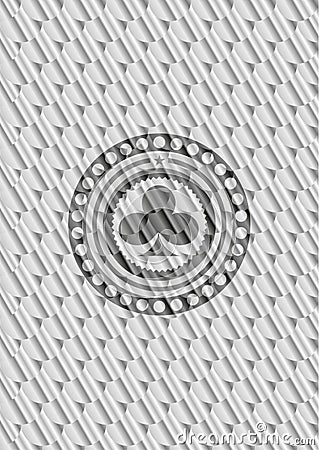 Poker clover icon inside silver badge or emblem. Scales pattern. Vector Illustration. Detailed Vector Illustration