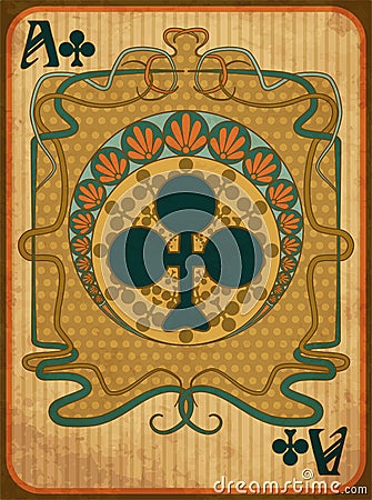 Poker clubs card in art nouveau style, vector Vector Illustration