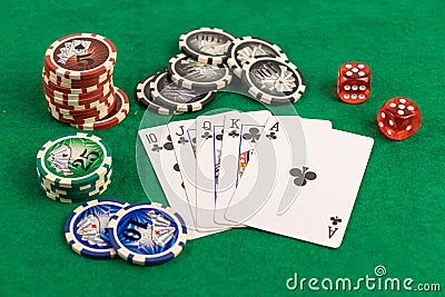 poker, combinations, royal flush, green cloth Stock Photo
