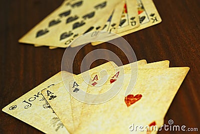 Poker combinations on the wooden table Editorial Stock Photo