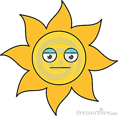 Poker face sun emoji outline illustration Cartoon Illustration