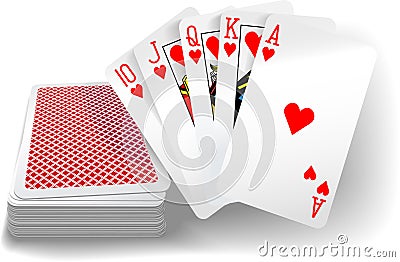 Poker Flush Hearts Cards Deck Vector Illustration