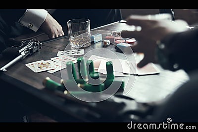Poker game, guns and whiskey Stock Photo