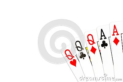 Poker hand full house of queens and aces Stock Photo