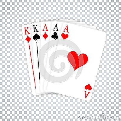 A Poker Hand Full House three Aces and pair of Kings playing cards Vector Illustration