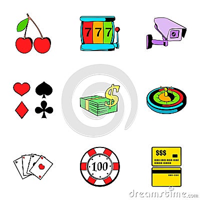 Poker icons set, cartoon style Vector Illustration