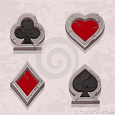 Poker icons stone texture, Card suit Vector Illustration