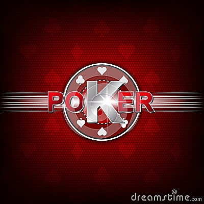 Poker illustration on a red background with card symbol and chip Vector Illustration