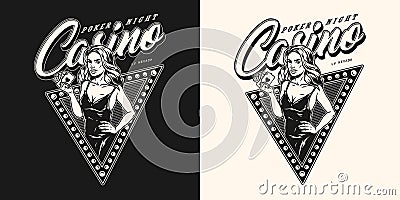 Poker night vintage monochrome badge Vector Illustration