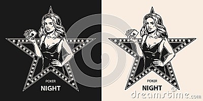 Poker night vintage monochrome logo Vector Illustration