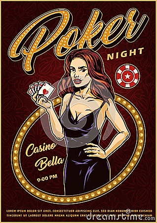 Poker night vintage poster Vector Illustration