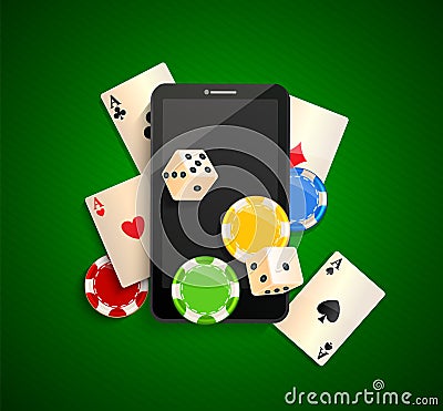 Poker online via mobile devices. Vector Illustration