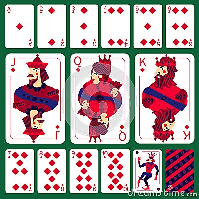 Poker Playing Cards Diamond Suit Set Vector Illustration