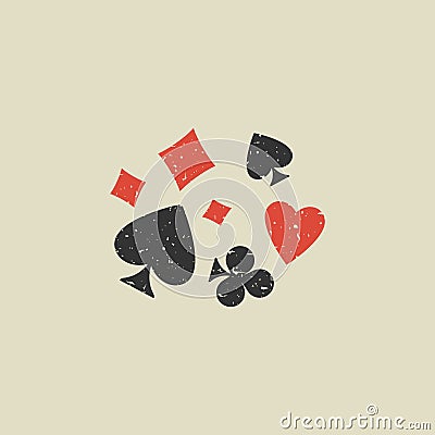 Poker playing cards suits grunge symbols - Spades, Hearts, Diamonds and Clubs Vector Illustration