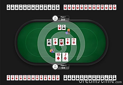 Poker table. Online poker room. Full deck of playing cards. Texas Hold`em game illustration. Online game concept Vector Illustration