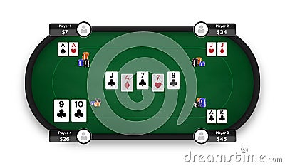 Poker table. Online poker room. Texas Hold`em game illustration. Online game concept Vector Illustration