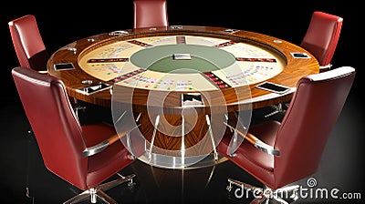 Poker tables for gambling, green table, casino chips. Fun holiday at the resort. AI generated. Stock Photo