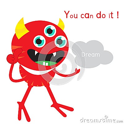 Pokka monster thumps up and holding dream with word you can do i Stock Photo