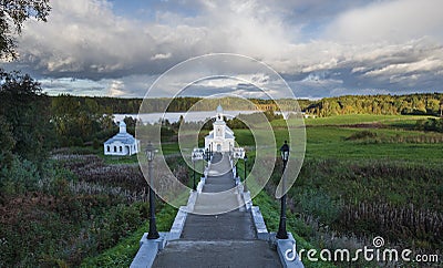 Pokrovo Tervenichesky Orthodox monastery in the Vepsian forest national park Stock Photo