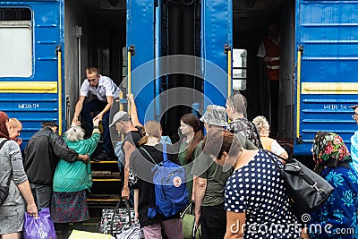 Evacuation train from Pokrovsk, Donetsk region, Ukraine Editorial Stock Photo