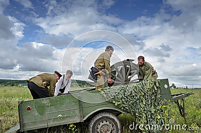 Pokrovskoye, Sverdlovsk region, Russia July 17, 2016. Historical reconstruction of the Russian Civil war in the Urals, white army Editorial Stock Photo